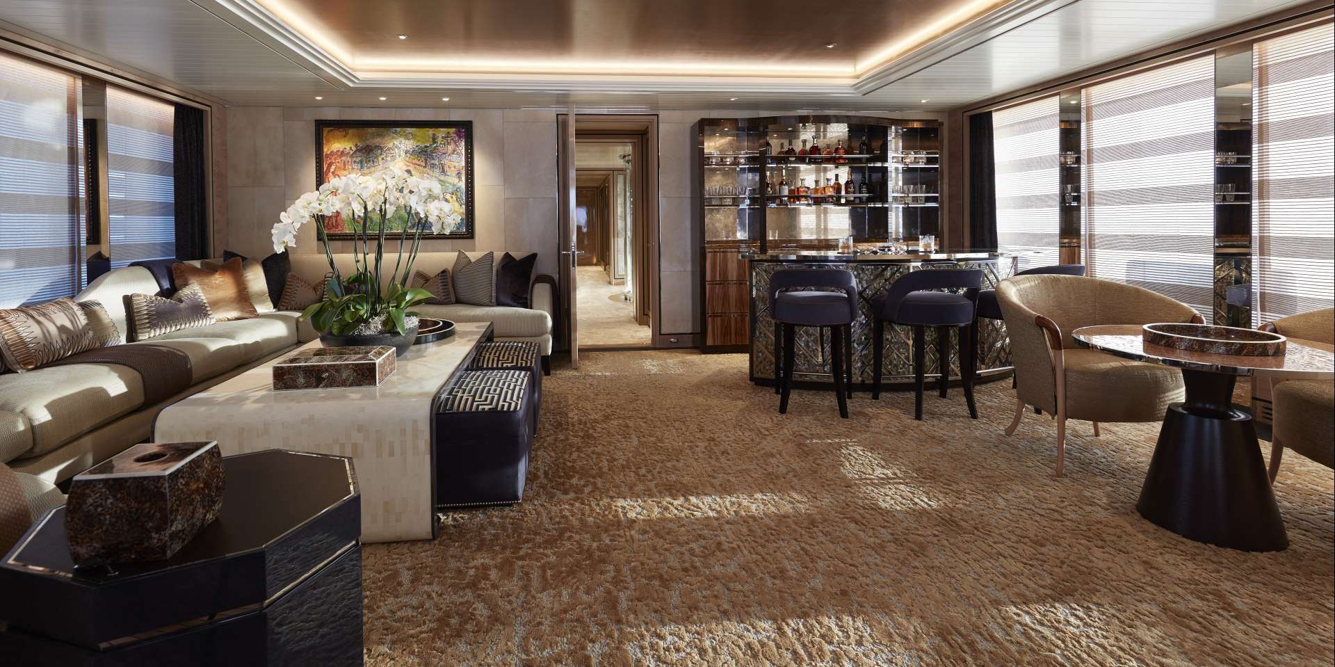 Yacht JOY Interior Design and Decor in Main Saloon - Copyright Feadship